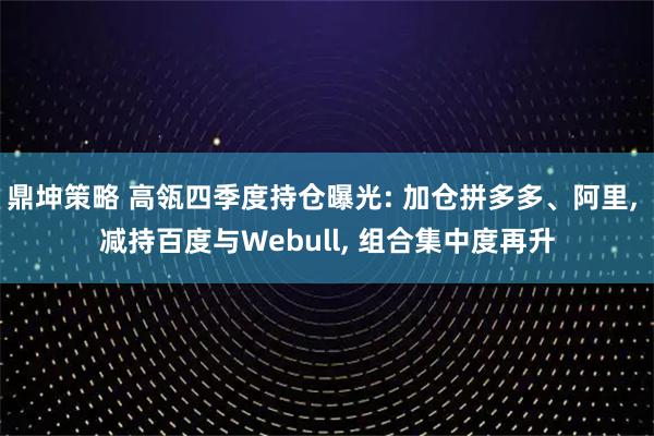 鼎坤策略 高瓴四季度持仓曝光: 加仓拼多多、阿里, 减持百度与Webull, 组合集中度再升